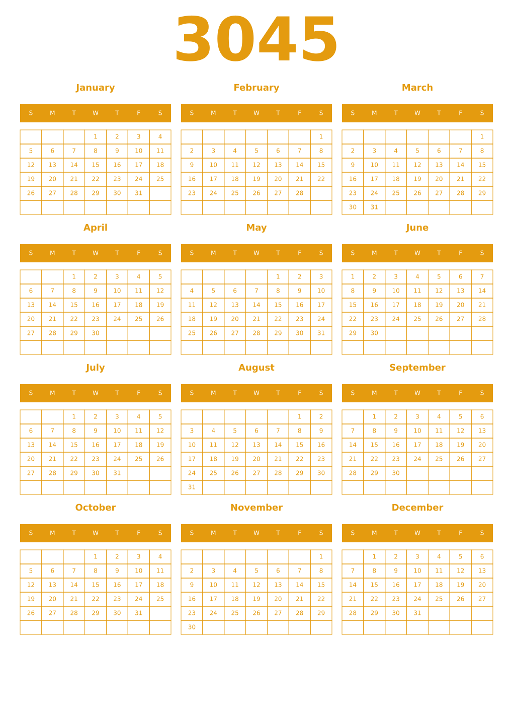 Printable 3045 Year Calendars gamboge
