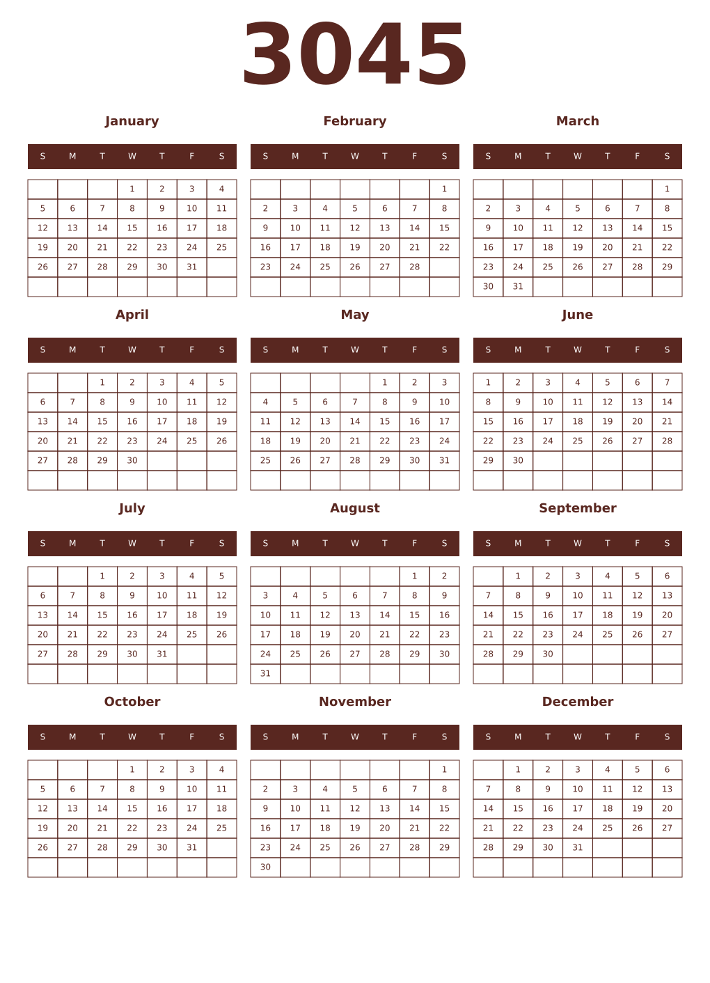 Printable 3045 Year Calendars mortuum