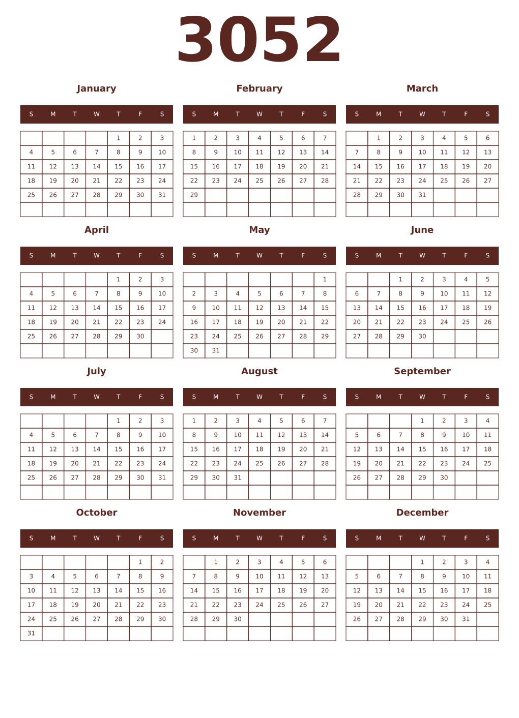 Printable 3052 Year Calendars mortuum