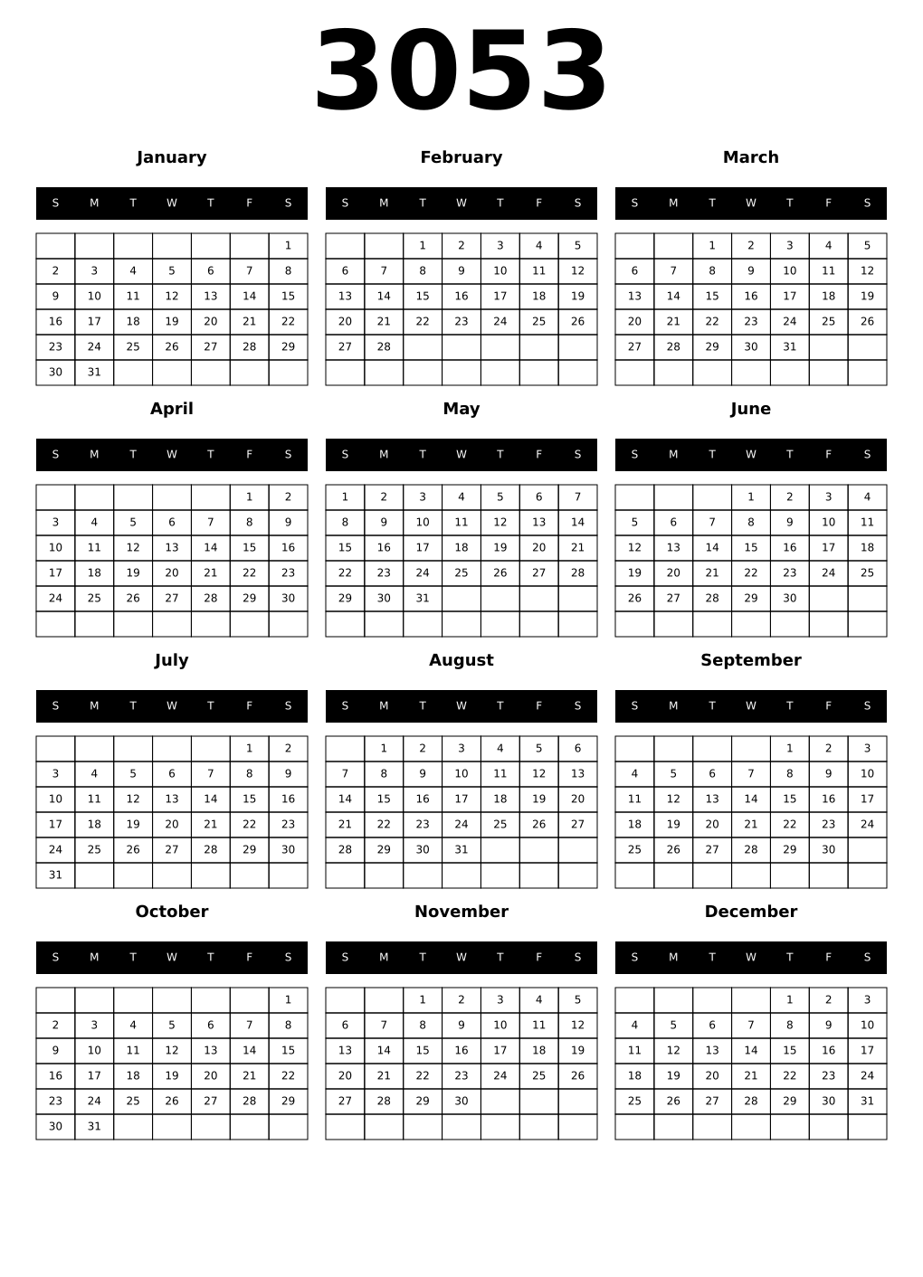 Printable 3053 Calendars