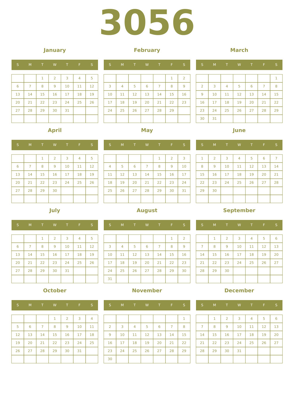 Printable 3056 Year Calendars eburnean