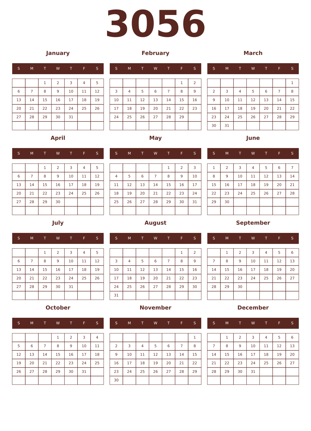 Printable 3056 Year Calendars mortuum