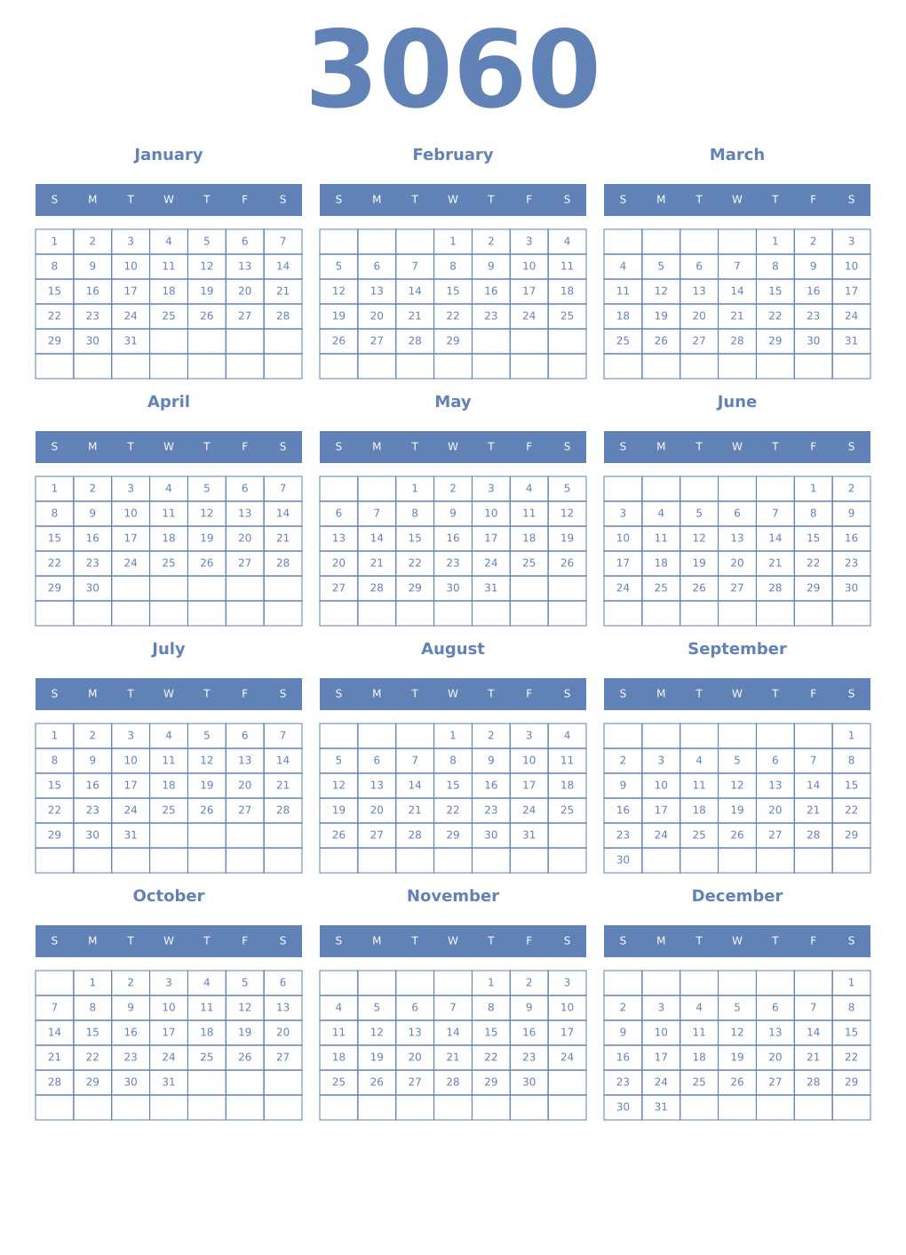 Printable 3060 Year Calendars glaucous
