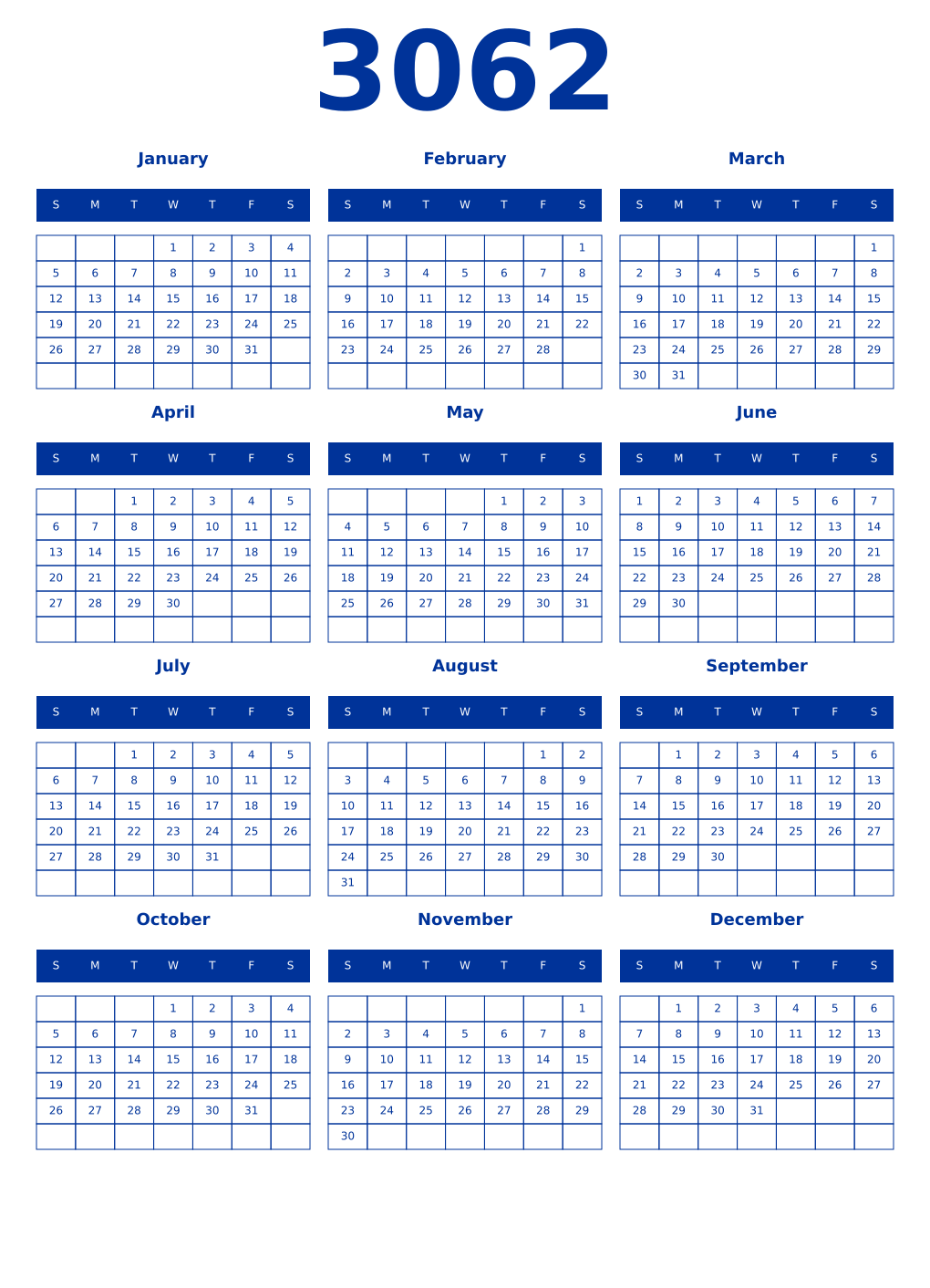 Printable 3062 Year Calendars smalt