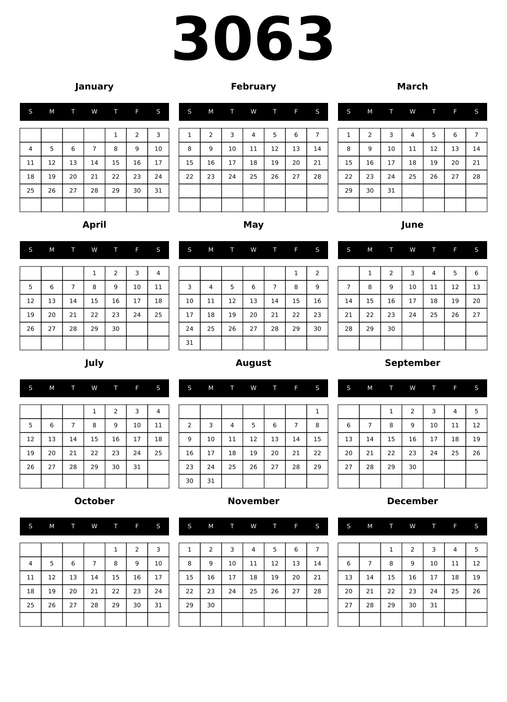Printable 3063 Calendars