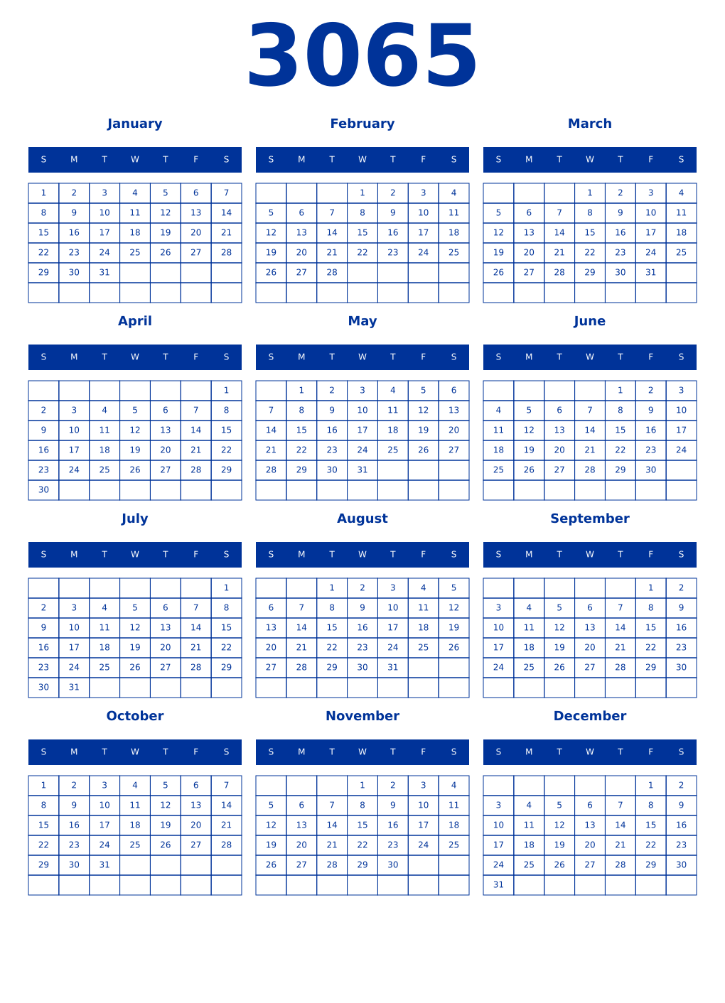 Printable 3065 Year Calendars smalt