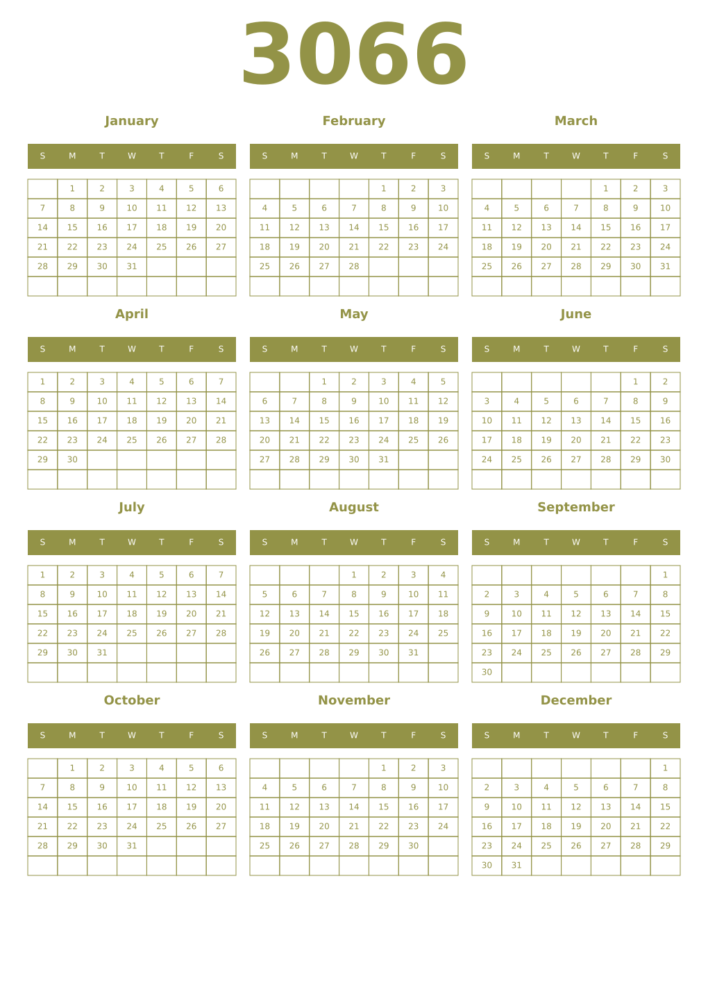 Printable 3066 Year Calendars eburnean