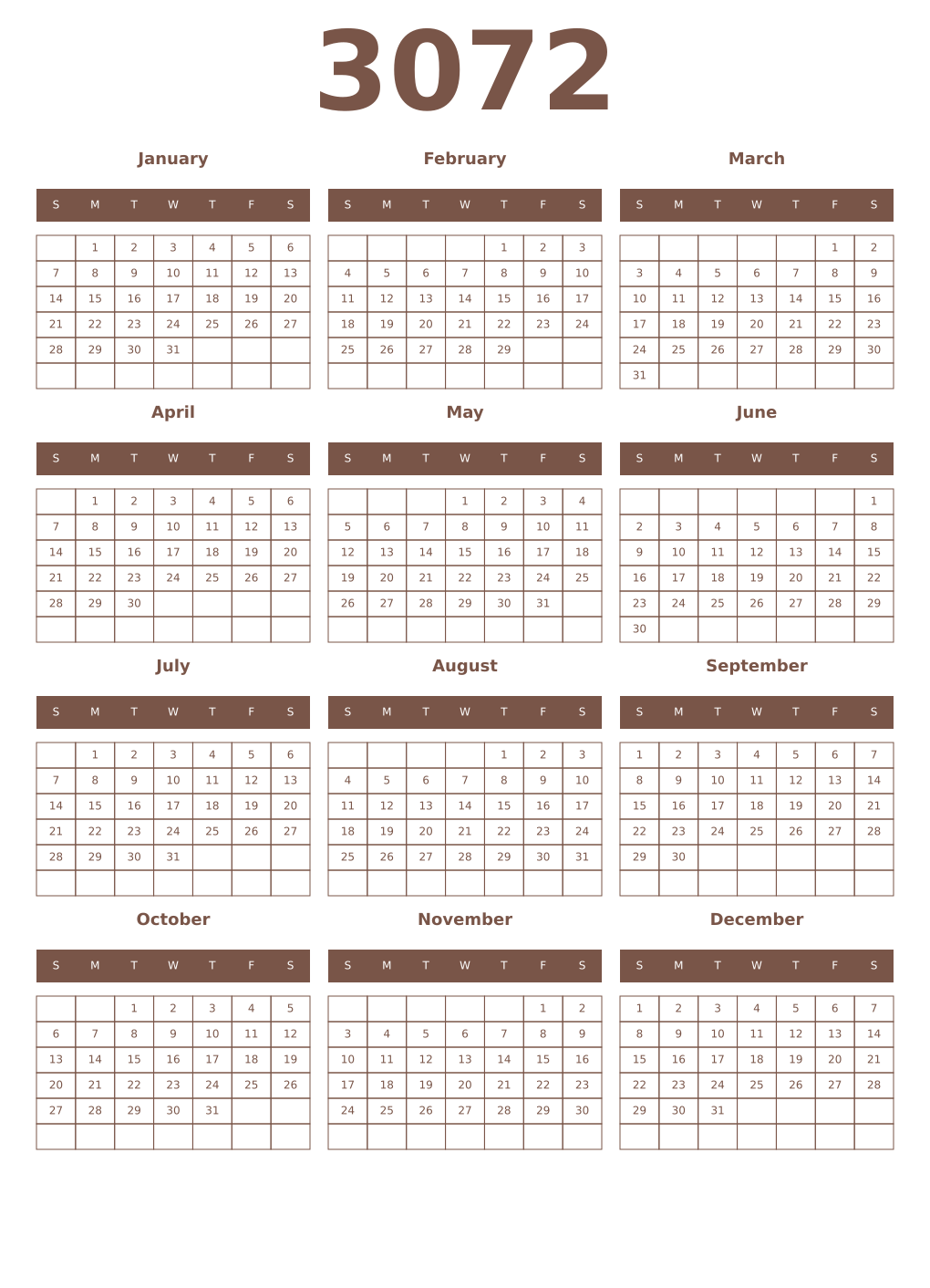 Printable 3072 Year Calendars coffe