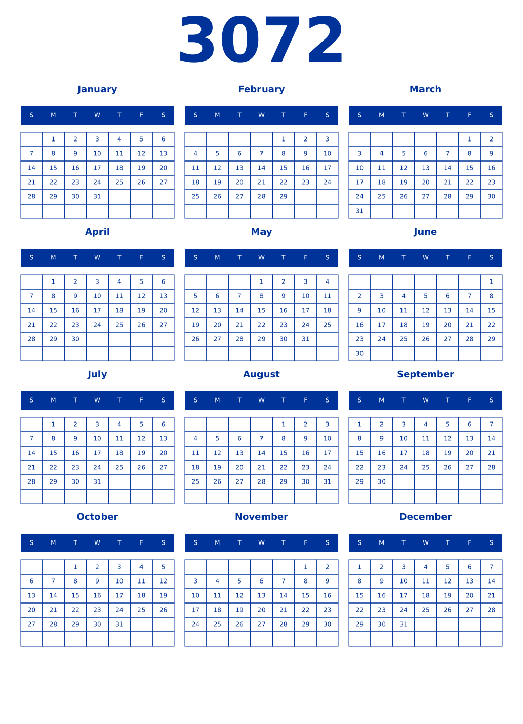 Printable 3072 Year Calendars smalt