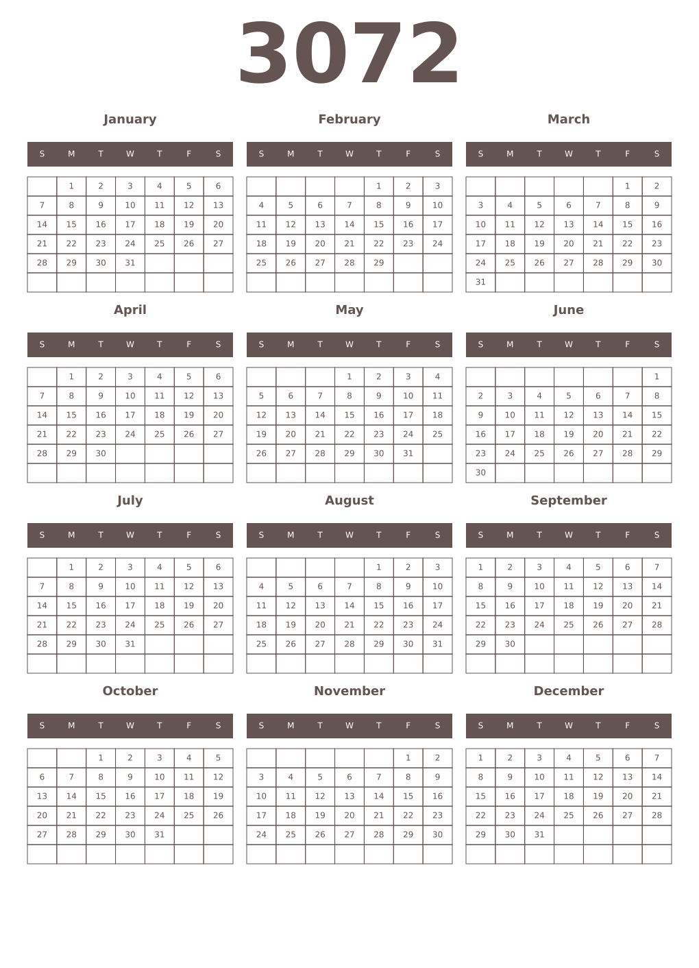 Printable 3072 Year Calendars wenge