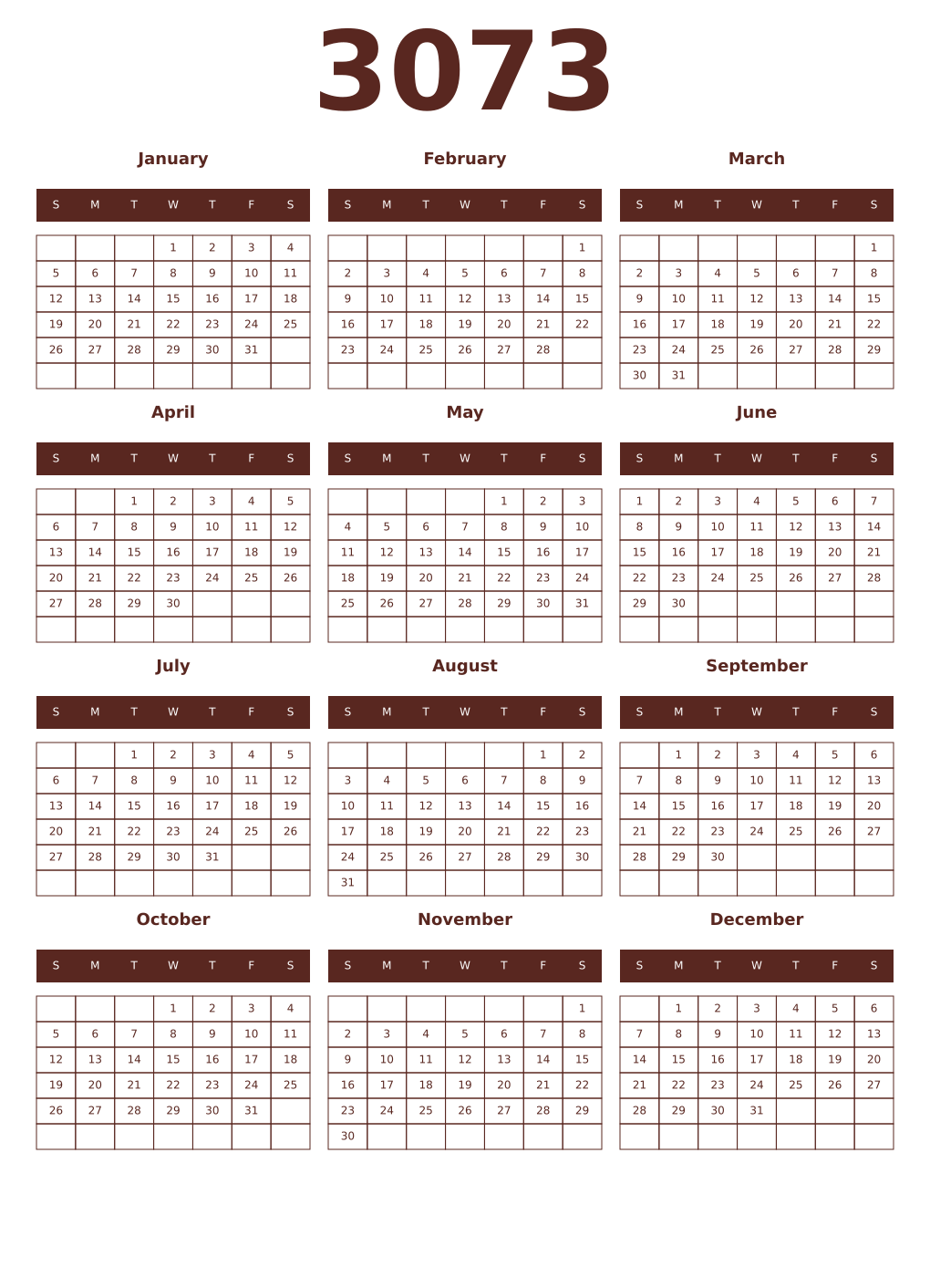 Printable 3073 Year Calendars mortuum