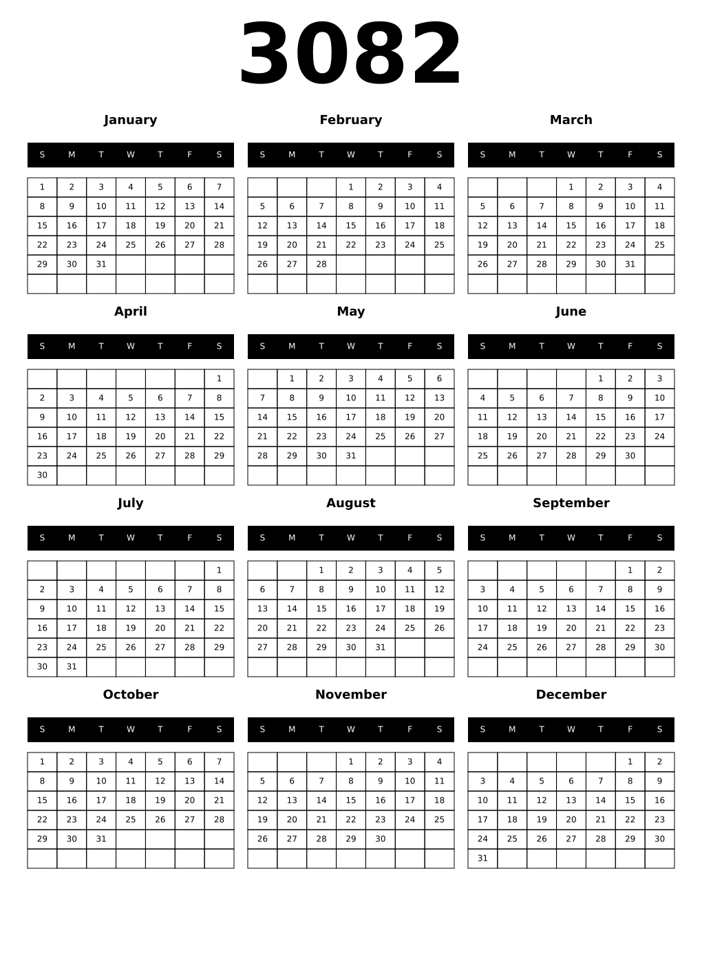 Printable 3082 Calendars