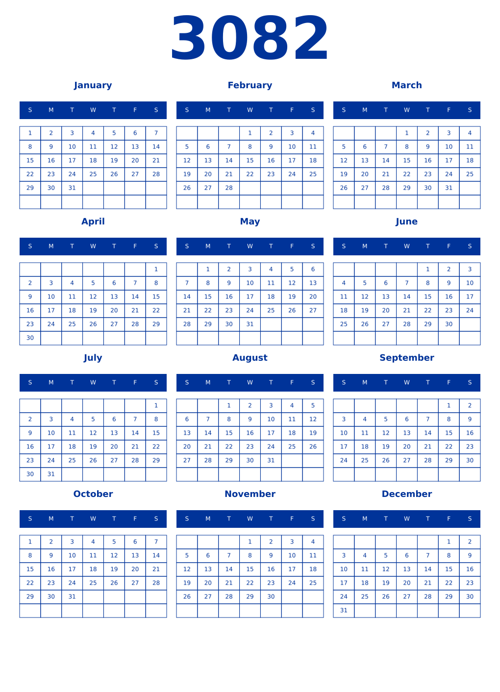 Printable 3082 Year Calendars smalt