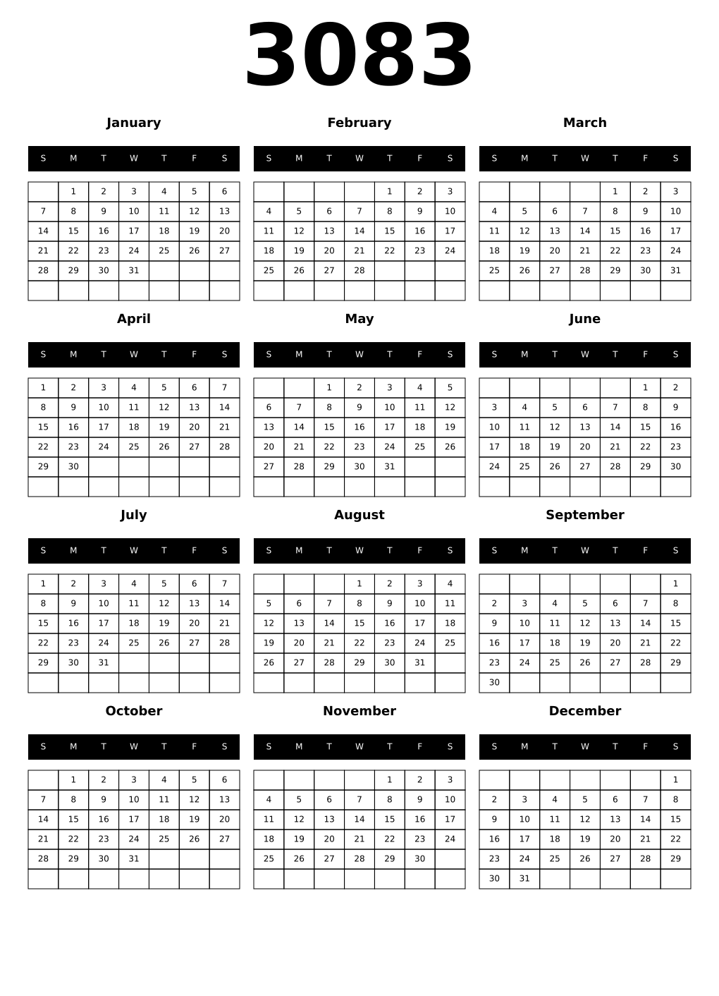 Printable 3083 Calendars