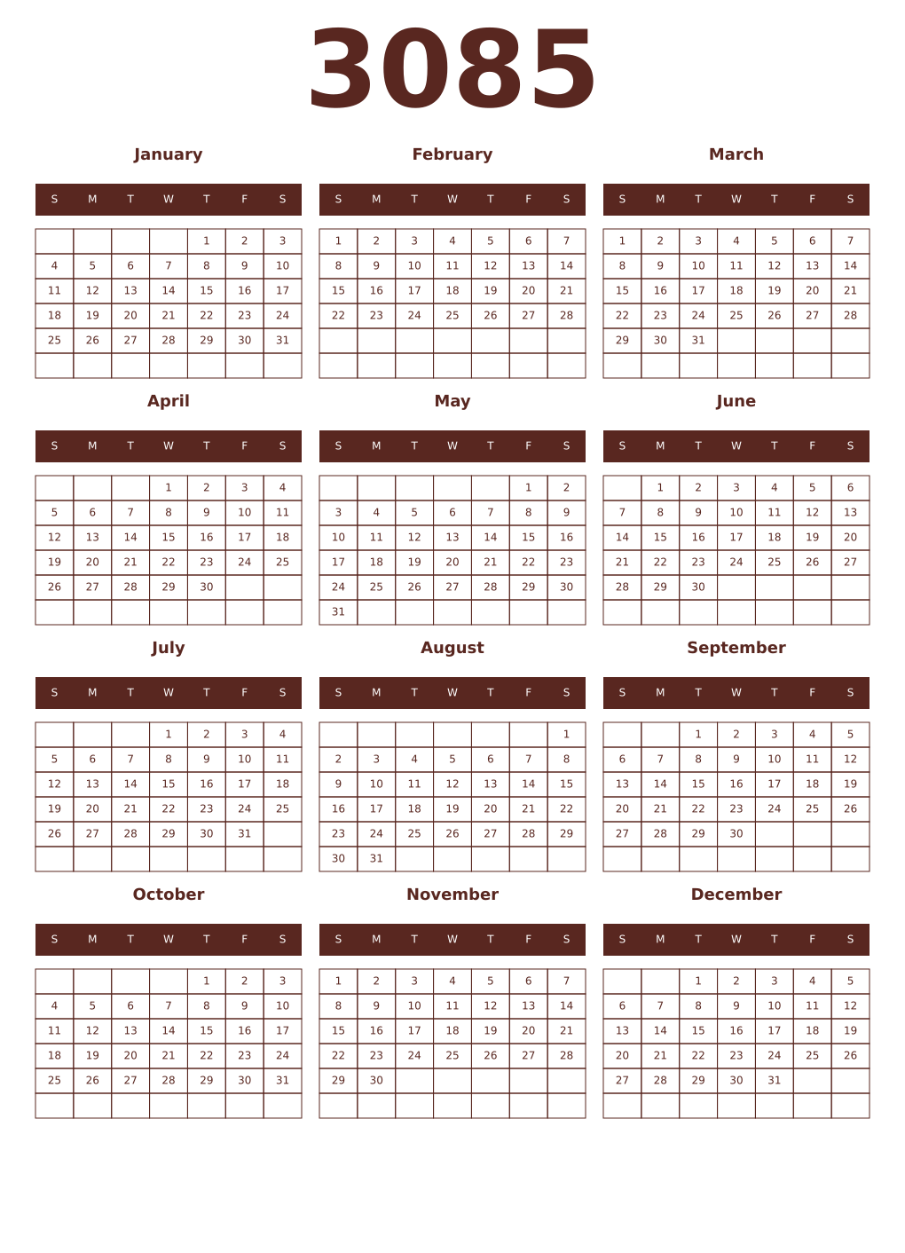 Printable 3085 Year Calendars mortuum