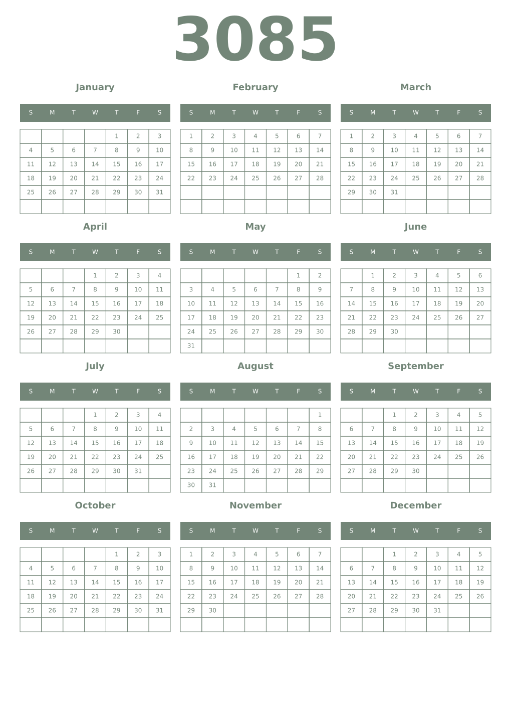 Printable 3085 Year Calendars xanadu