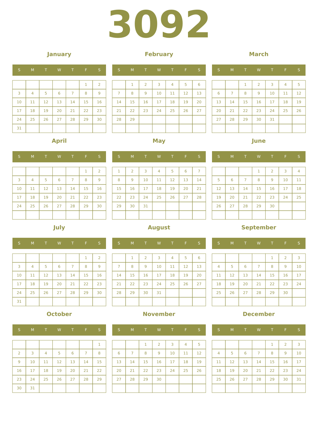 Printable 3092 Year Calendars eburnean
