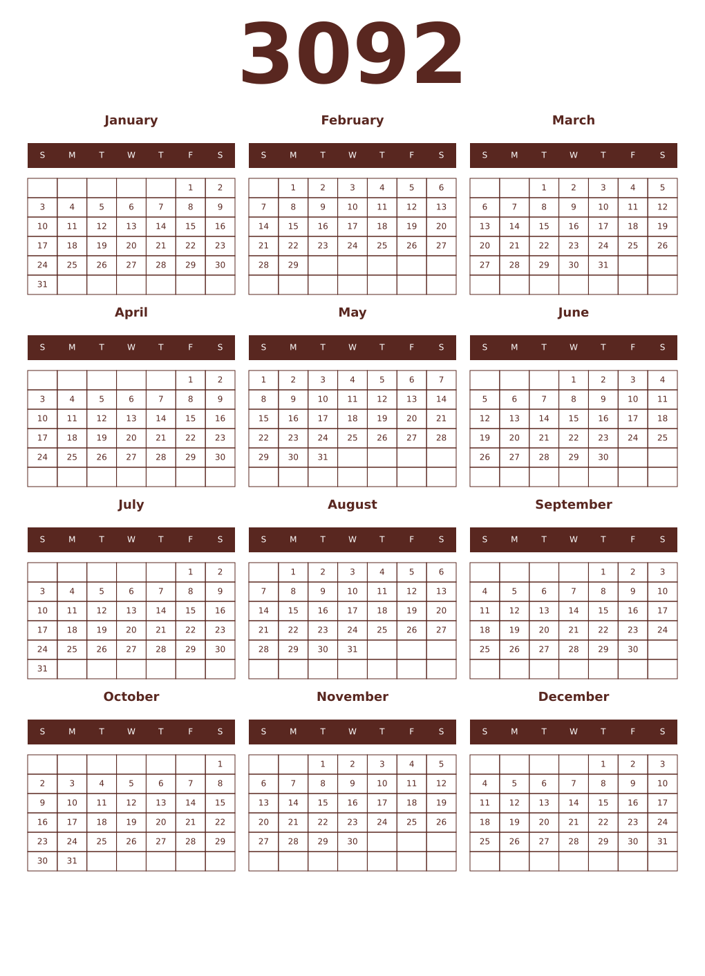Printable 3092 Year Calendars mortuum