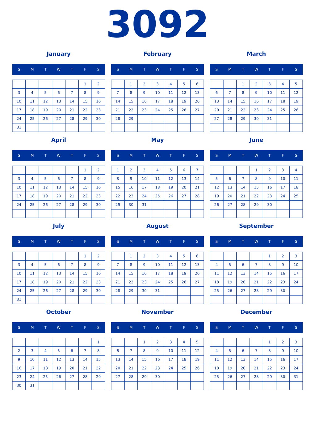 Printable 3092 Year Calendars smalt