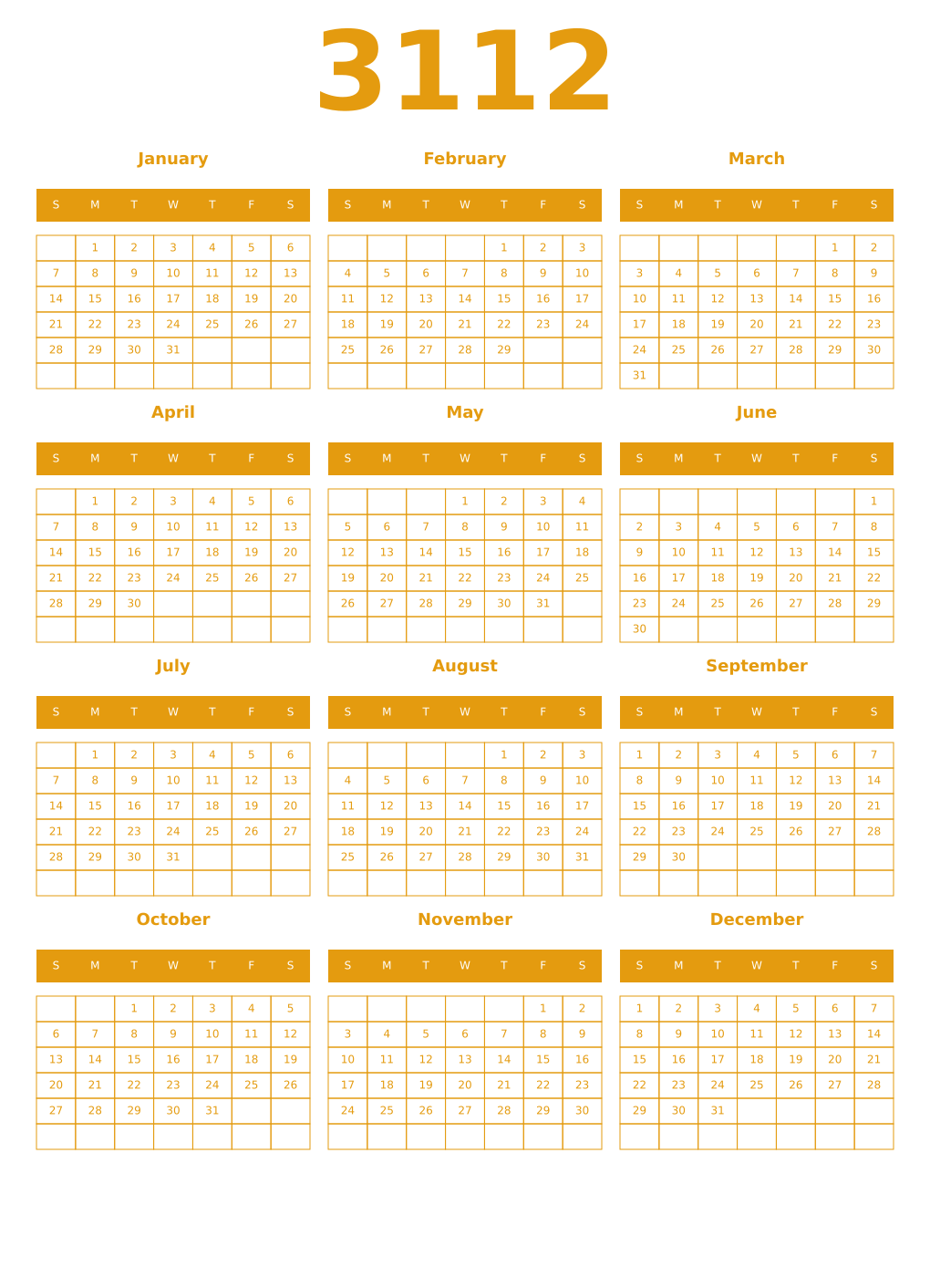 Printable 3112 Year Calendars gamboge