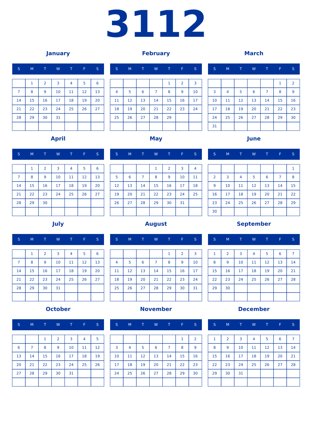 Printable 3112 Year Calendars smalt