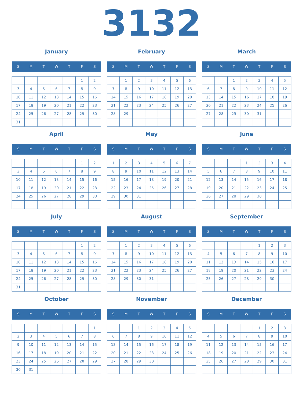 Printable 3132 Year Calendars blue