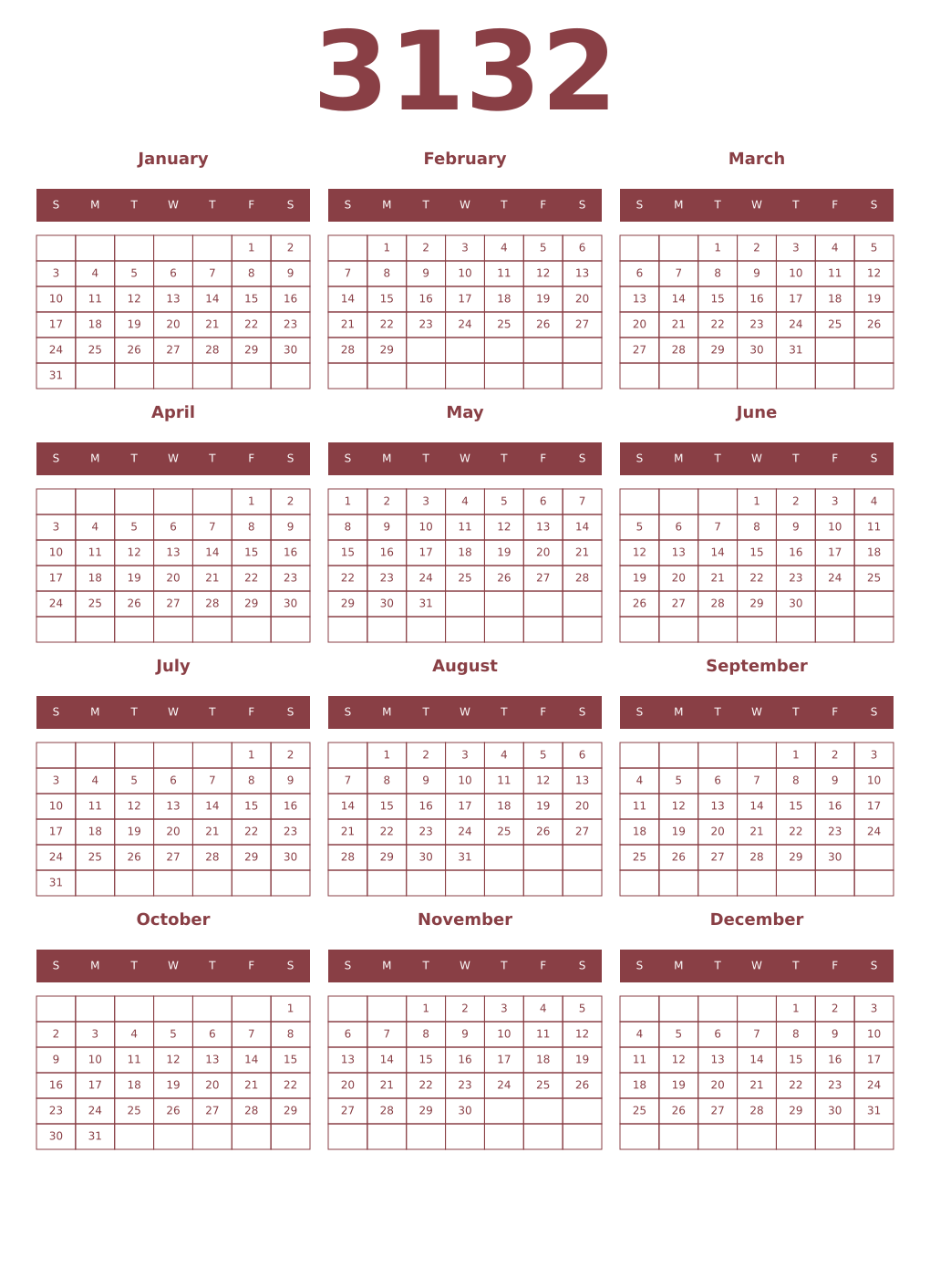 Printable 3132 Year Calendars cordovan