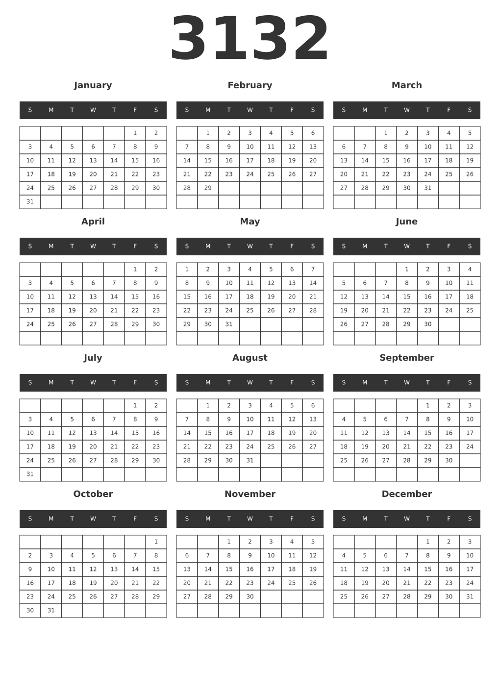 Printable 3132 Year Calendars dark