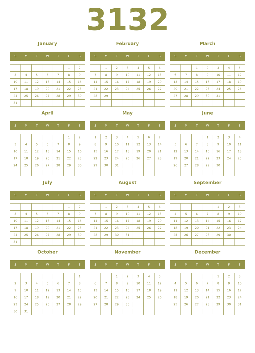 Printable 3132 Year Calendars eburnean