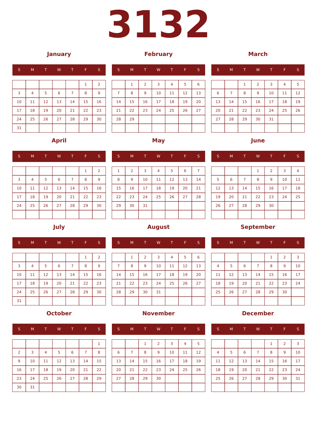 Printable 3132 Year Calendars falu