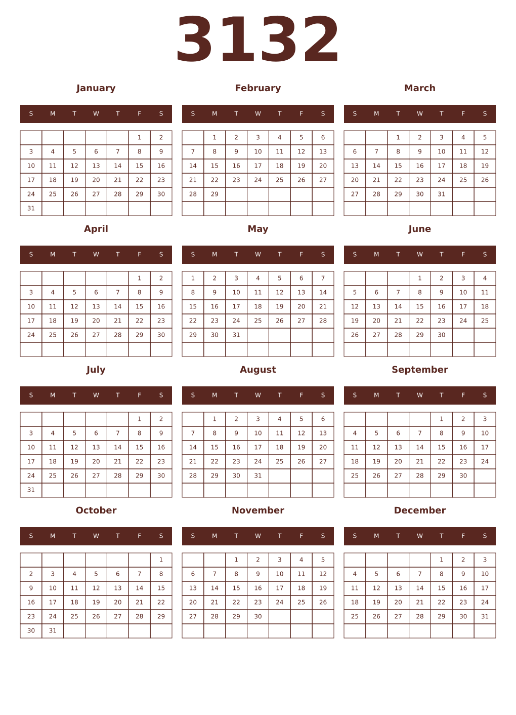 Printable 3132 Year Calendars mortuum