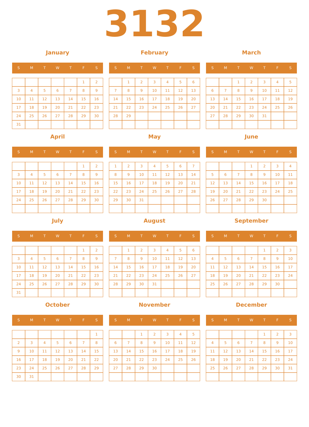 Printable 3132 Year Calendars orange