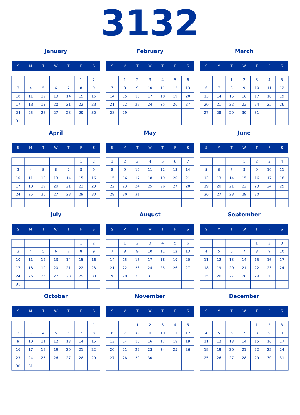 Printable 3132 Year Calendars smalt