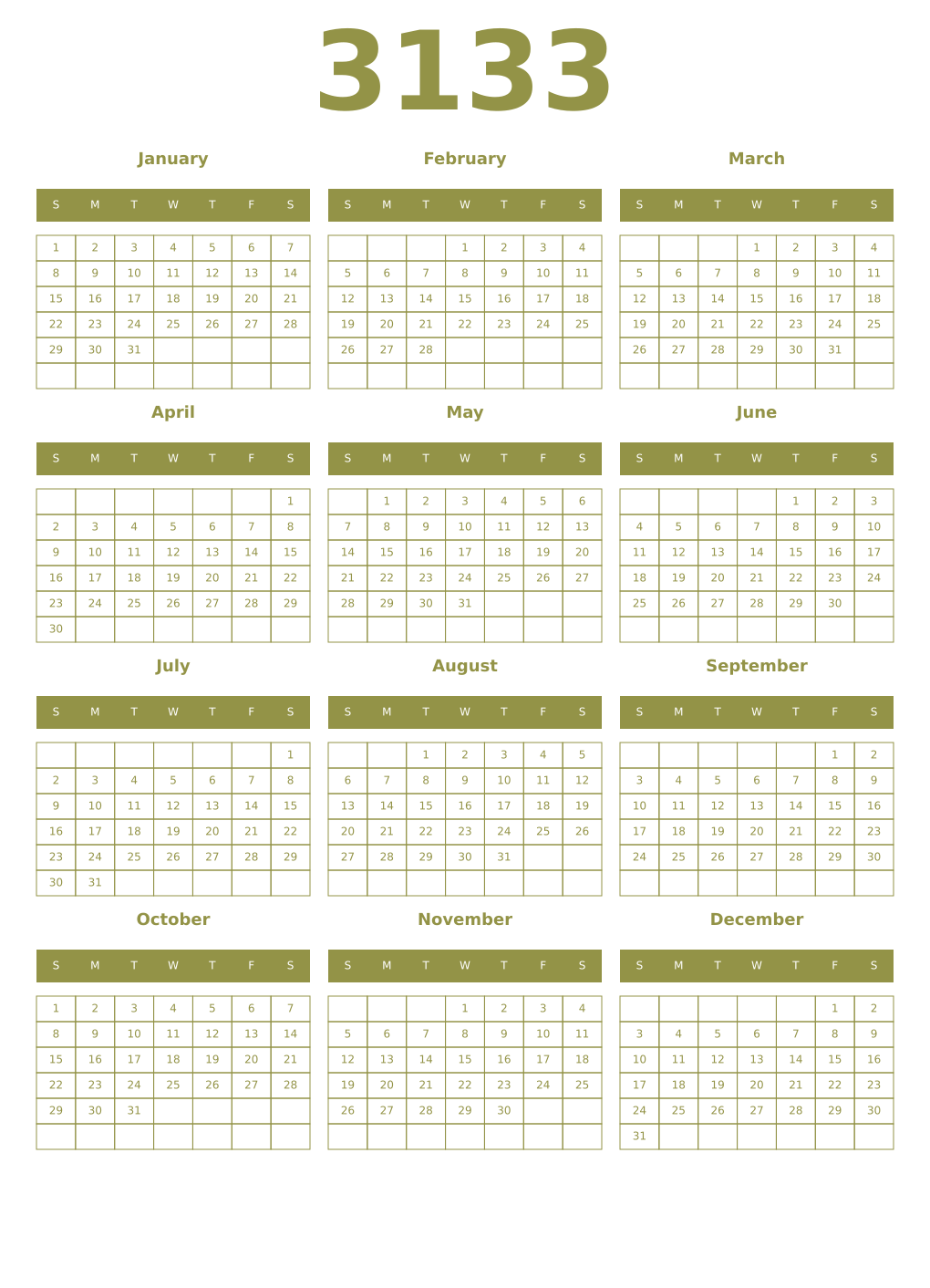 Printable 3133 Year Calendars eburnean
