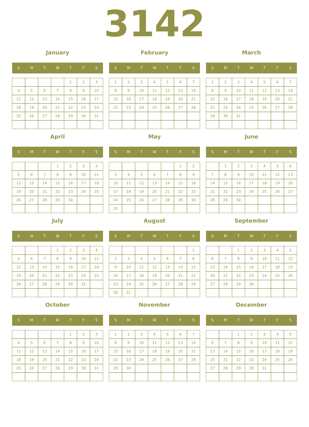 Printable 3142 Year Calendars eburnean