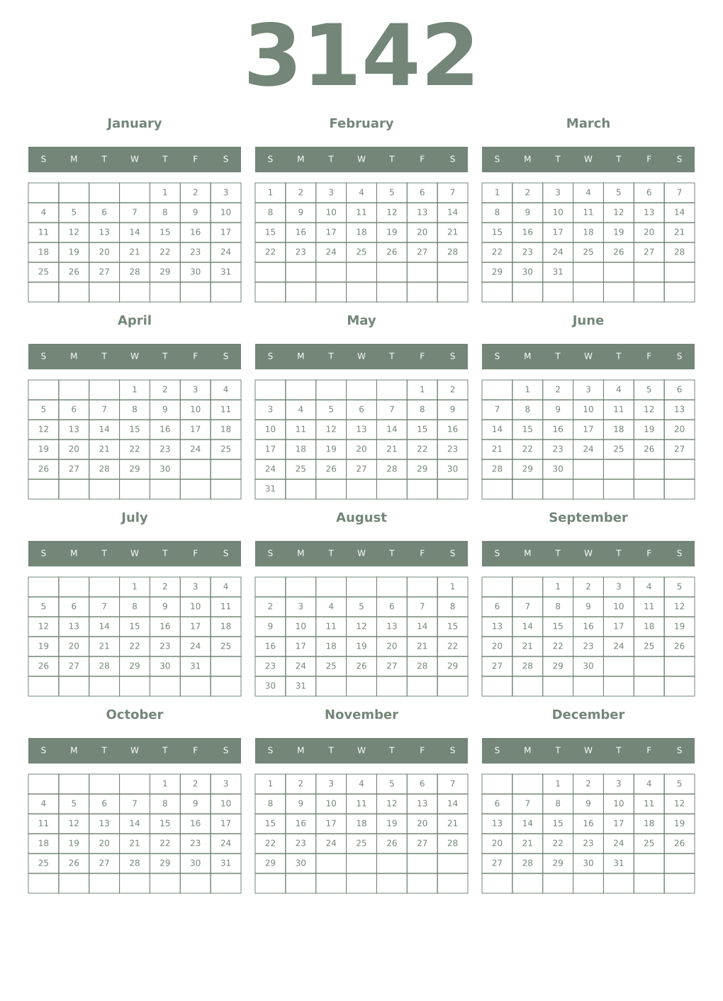 Printable 3142 Year Calendars xanadu