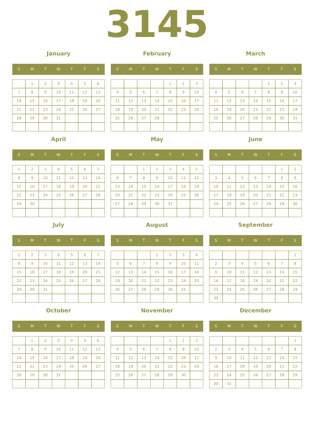 Printable 3145 Year Calendars eburnean