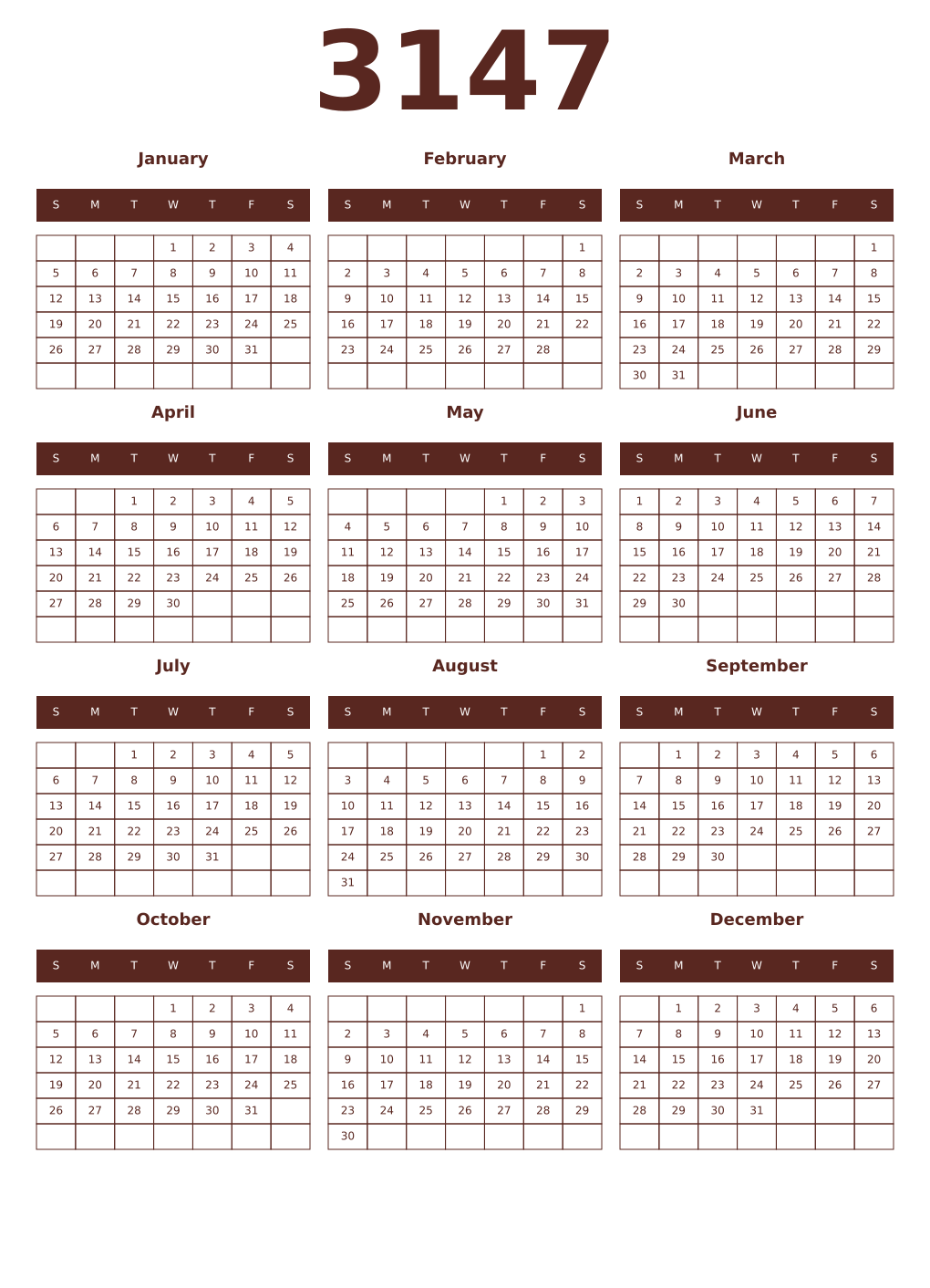 Printable 3147 Year Calendars mortuum