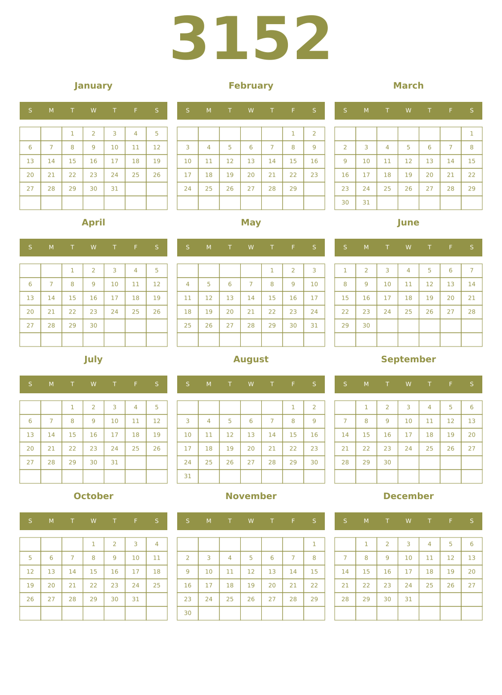 Printable 3152 Year Calendars eburnean