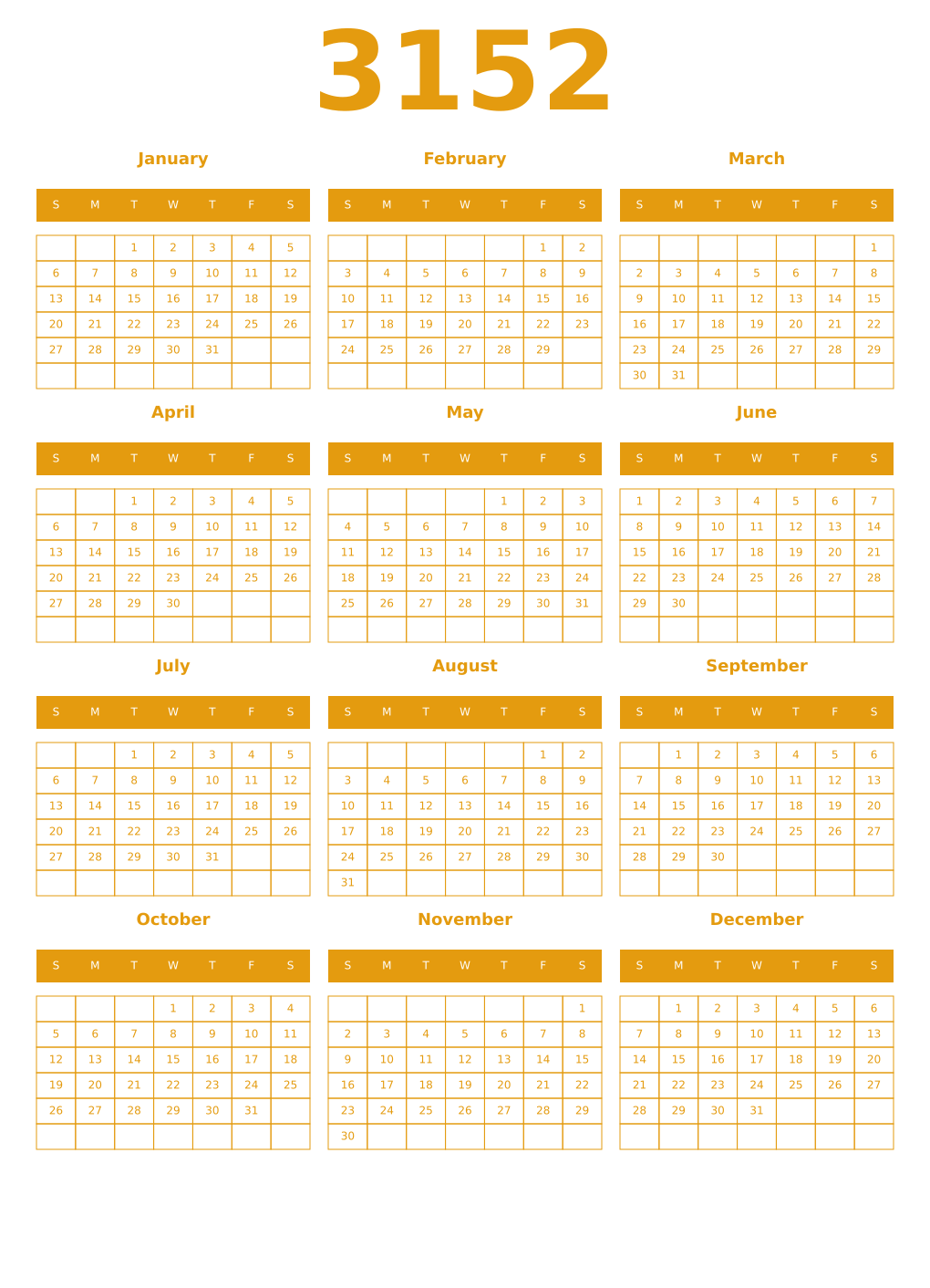 Printable 3152 Year Calendars gamboge