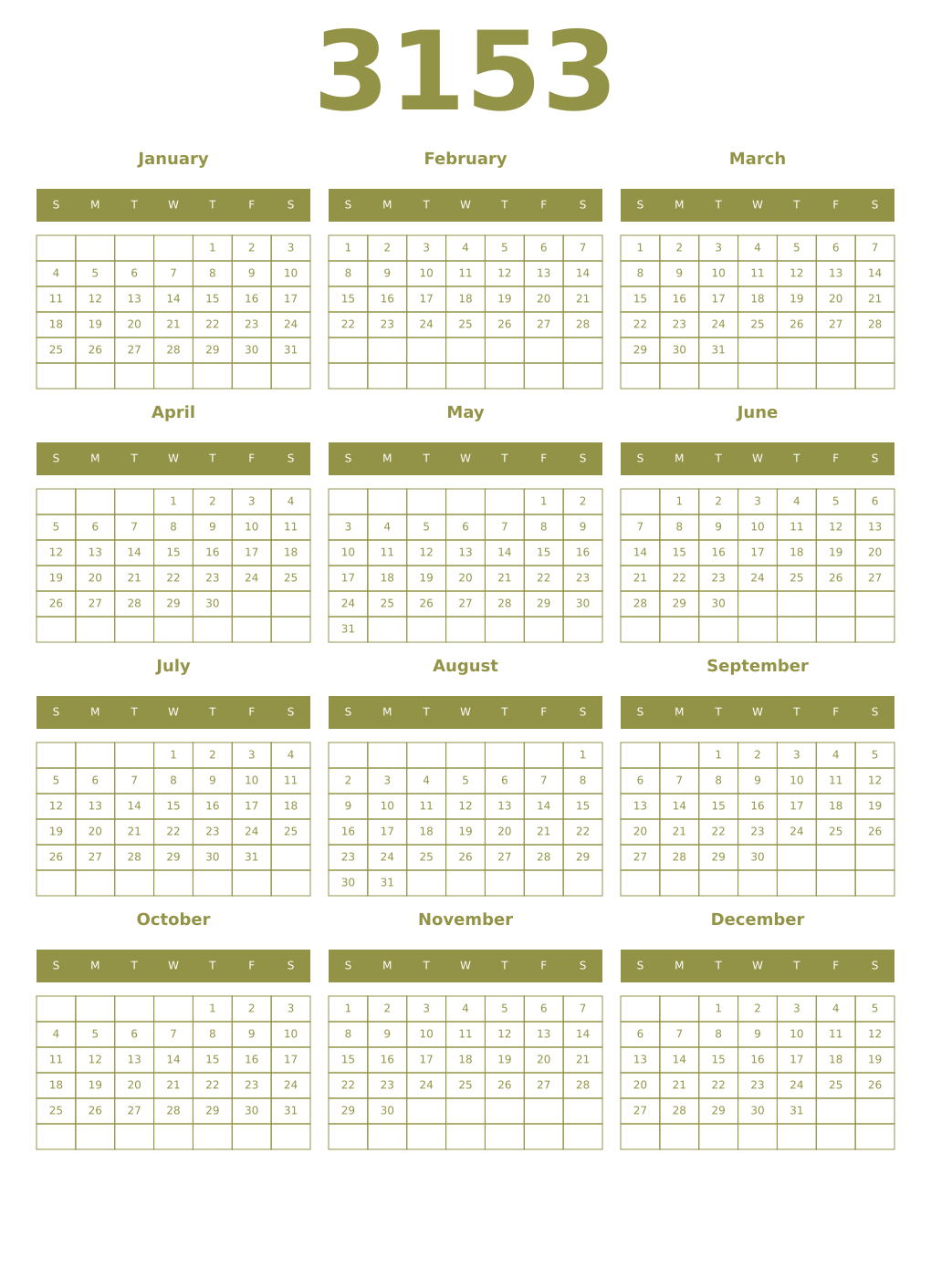 Printable 3153 Year Calendars eburnean