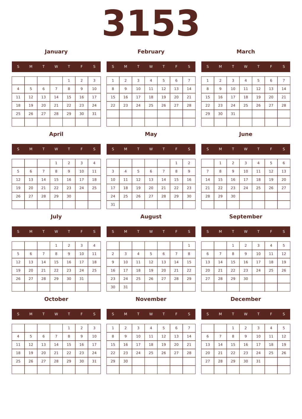 Printable 3153 Year Calendars mortuum