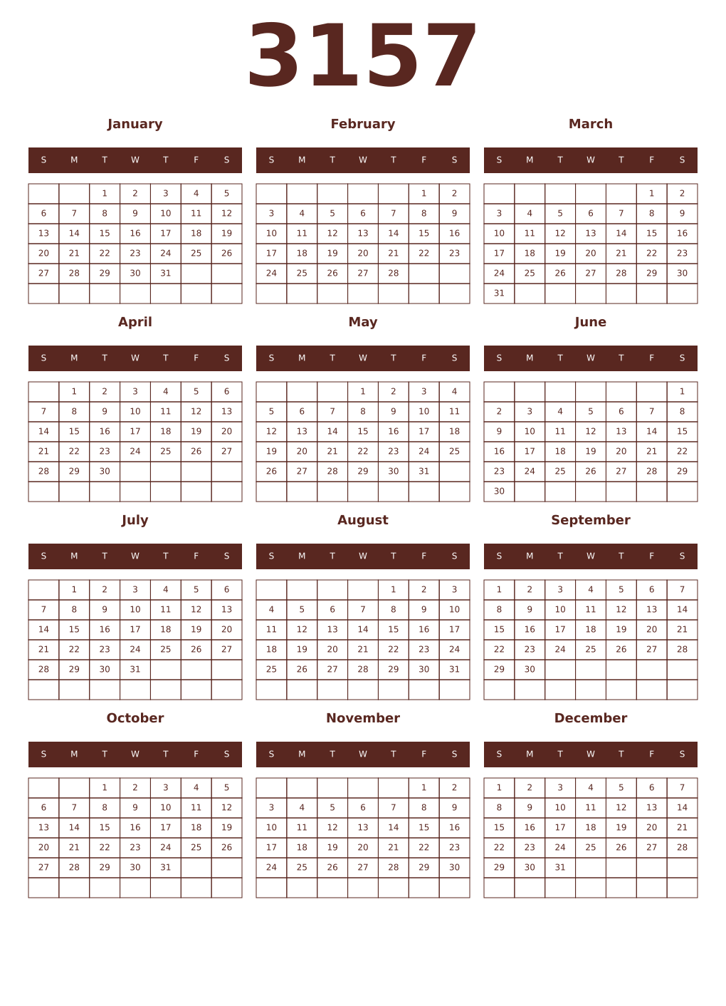 Printable 3157 Year Calendars mortuum