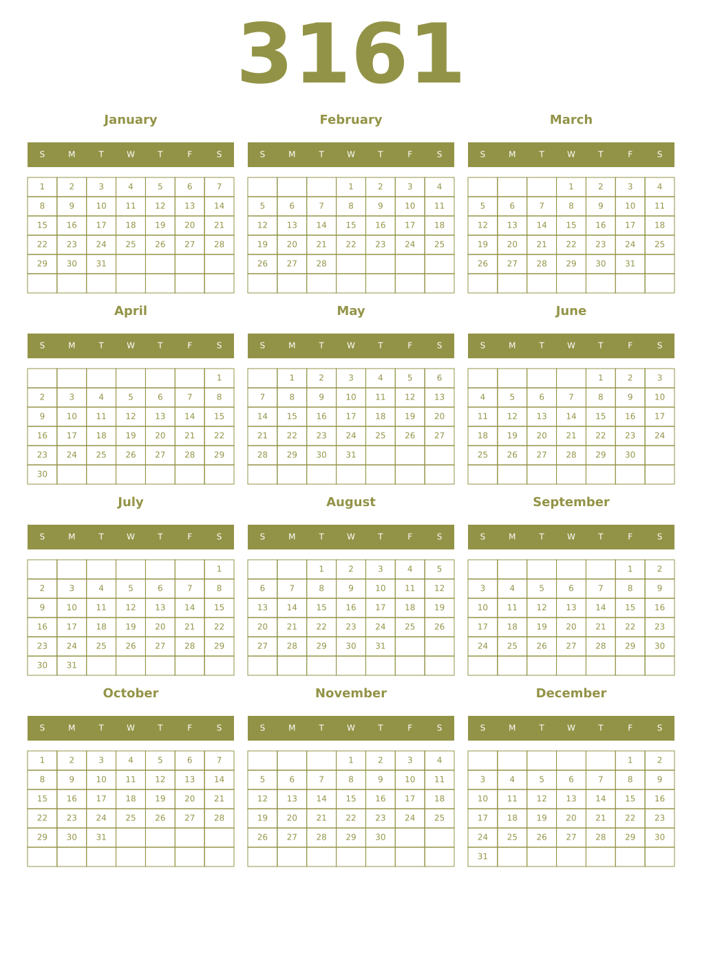 Printable 3161 Year Calendars eburnean