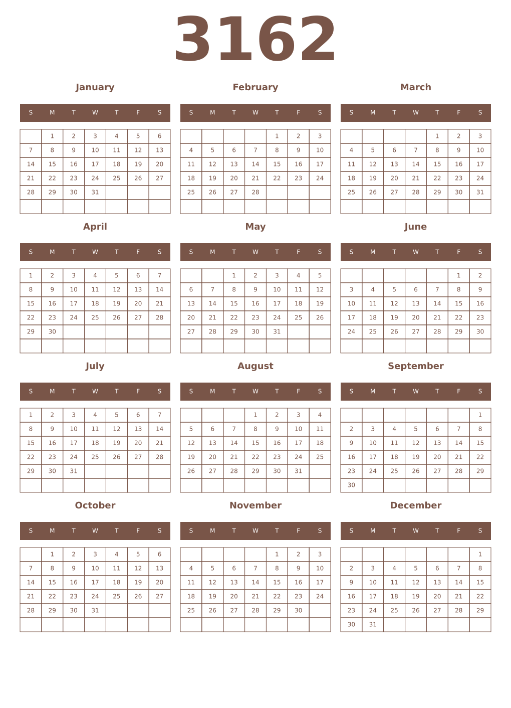 Printable 3162 Year Calendars coffe