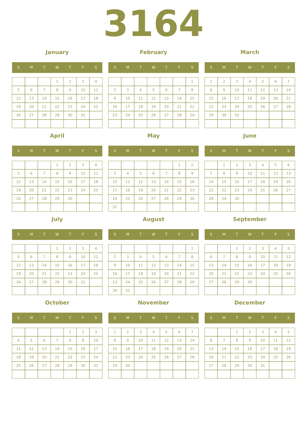 Printable 3164 Year Calendars eburnean