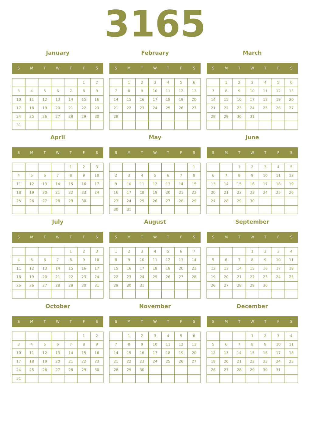 Printable 3165 Year Calendars eburnean