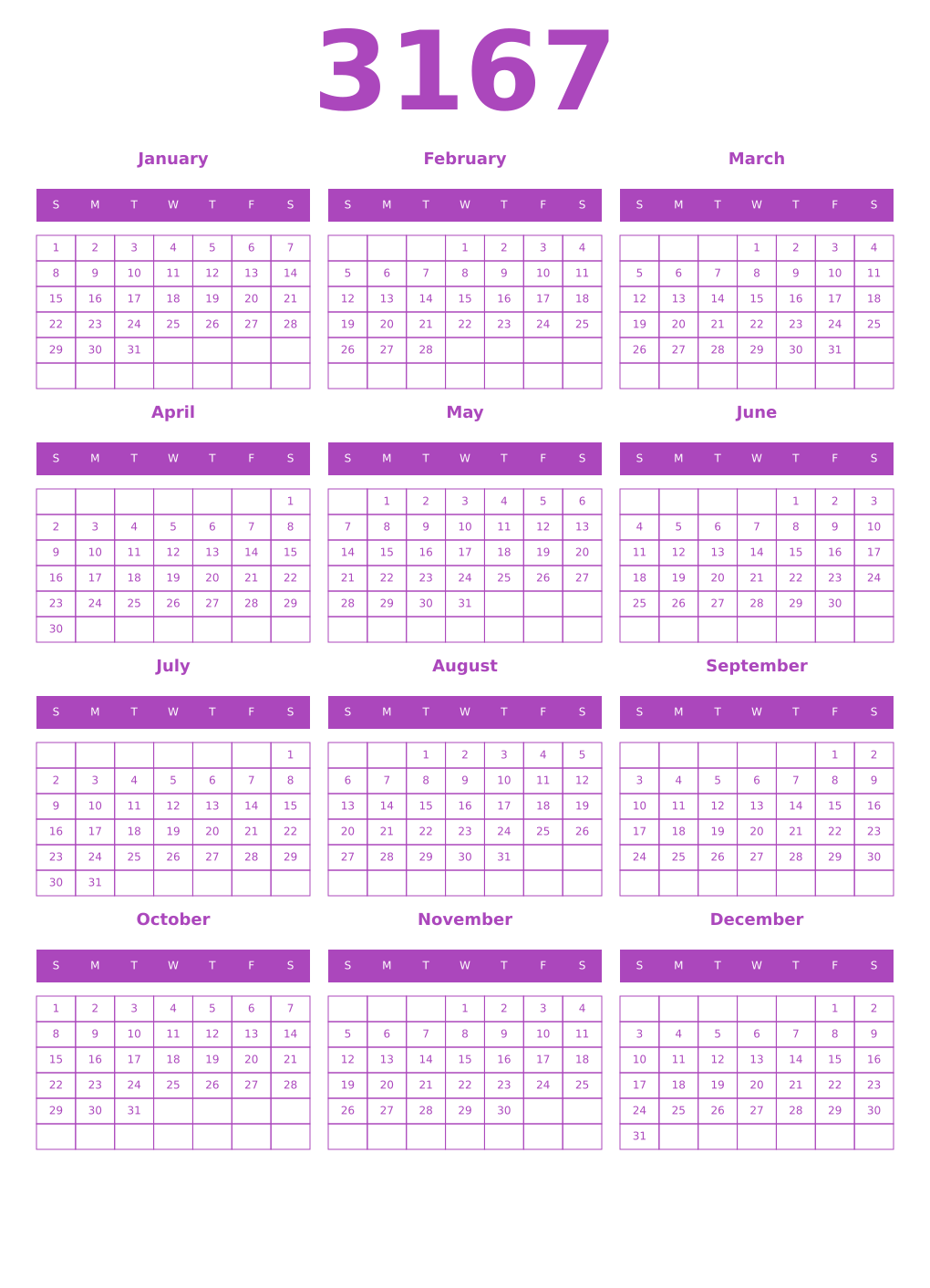 Printable 3167 Calendars