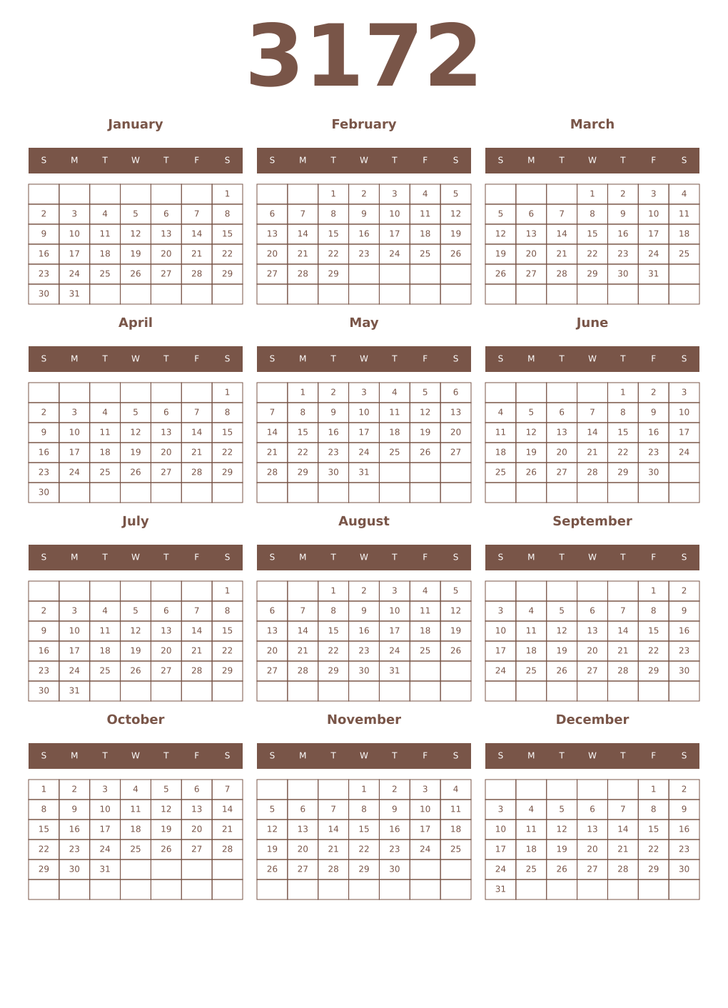 Printable 3172 Year Calendars coffe