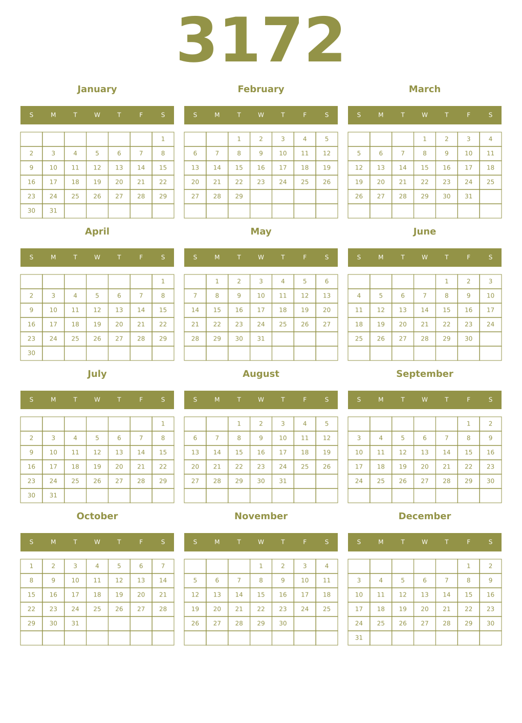 Printable 3172 Year Calendars eburnean